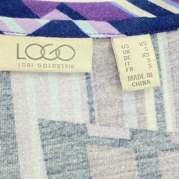 LOGO Lori Goldstein Tunic Top Size XS Striped Purple Lace Bottom Long Sleeve - Picture 6 of 8